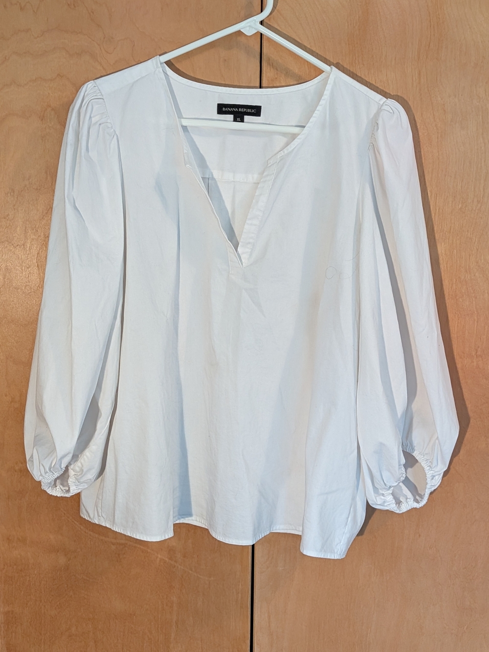 Banana Republic White Cotton Balloon Sleeve Split Neck Blouse Top XL